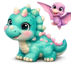 Dinosaurio triceratops verde menta sonriendo